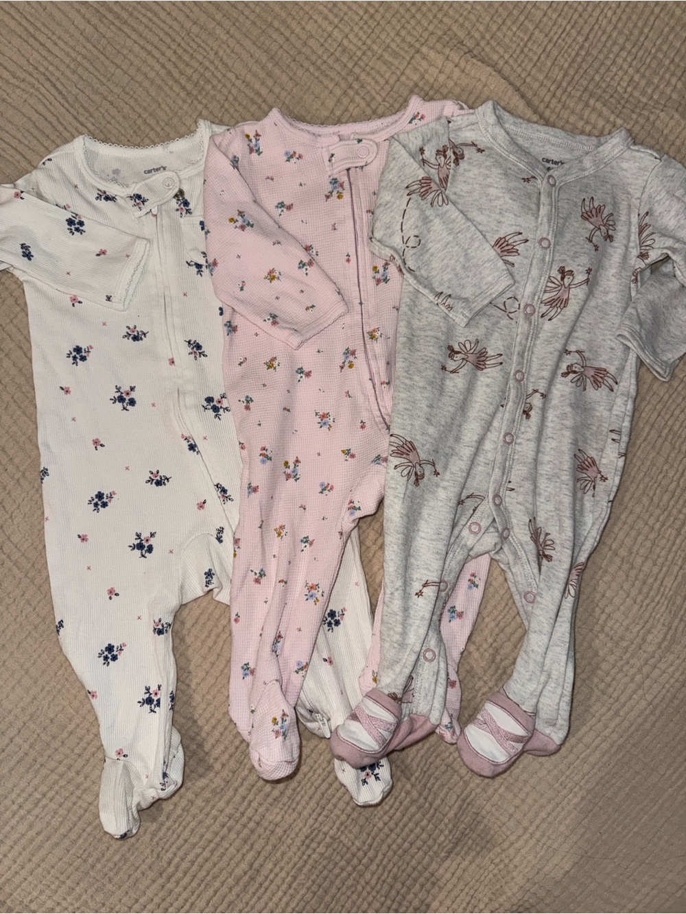Carter's Floral Footed One-Piece Set in White, Pink & Gray